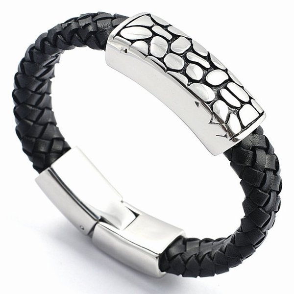 Wholesale 316L Stainless Steel Leather ID Bangle for Custom Engraving