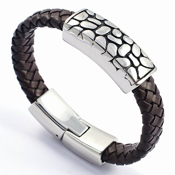 Wholesale 316L Stainless Steel Leather ID Bangle for Custom Engraving
