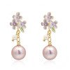 Elegant Brass Color Enamel Pearl Stud Earrings For Women Daily Wear