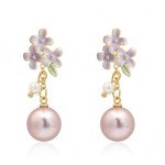 Elegant Brass Color Enamel Pearl Stud Earrings For Women Daily Wear