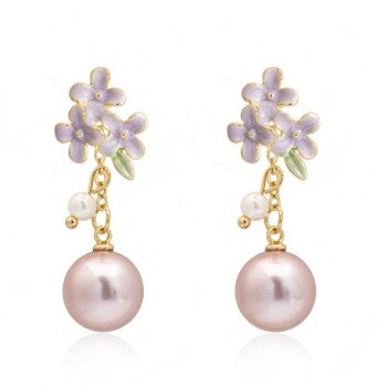 Elegant Brass Color Enamel Pearl Stud Earrings For Women Daily Wear