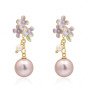 Elegant Brass Color Enamel Pearl Stud Earrings For Women Daily Wear