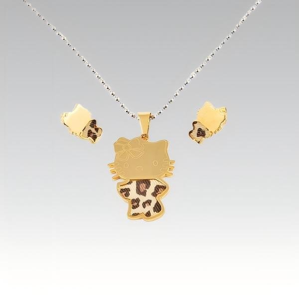 316L Stainless Steel Leopard Print Pendant and Earrings Jewelry Set for Women Daily Wear