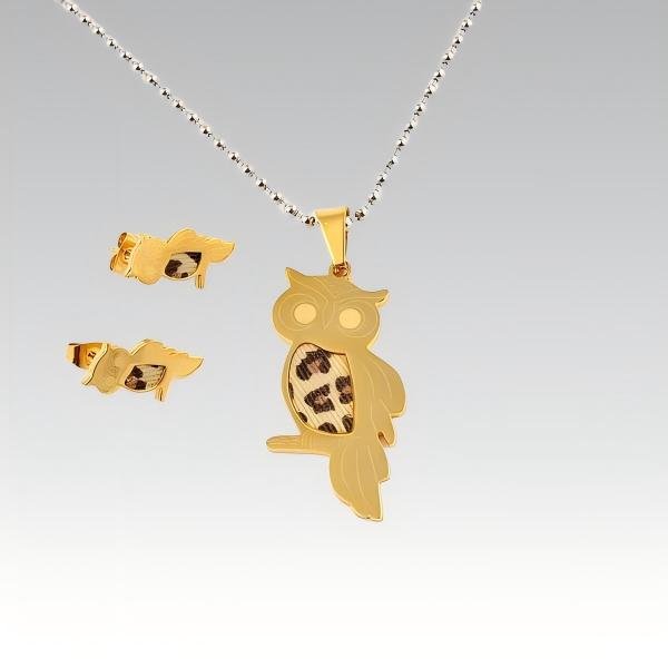 316L Stainless Steel Leopard Print Pendant and Earrings Jewelry Set for Women Daily Wear