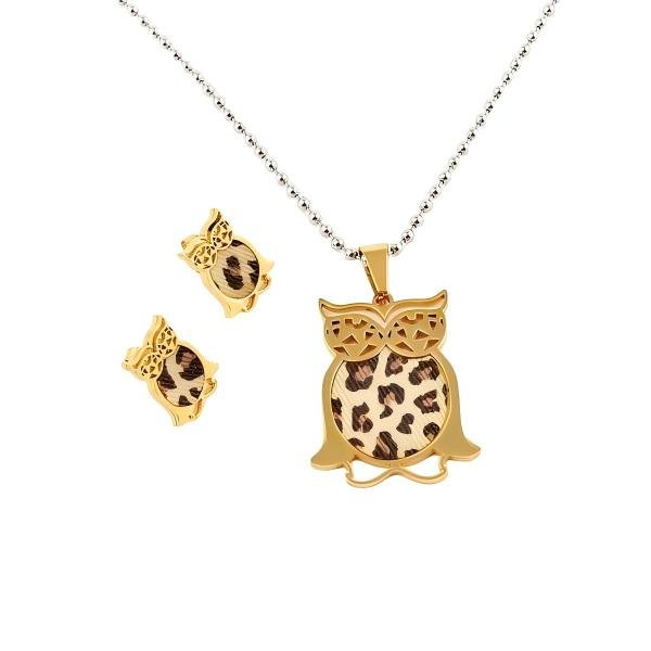 316L Stainless Steel Leopard Print Pendant and Earrings Jewelry Set for Women Daily Wear