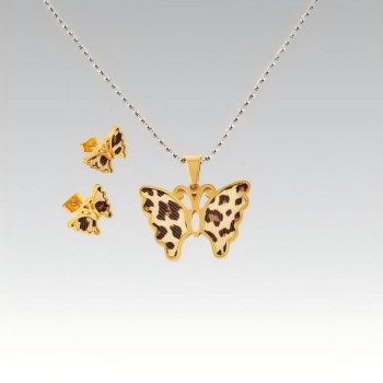 316L Stainless Steel Leopard Print Pendant and Earrings Jewelry Set for Women Daily Wear