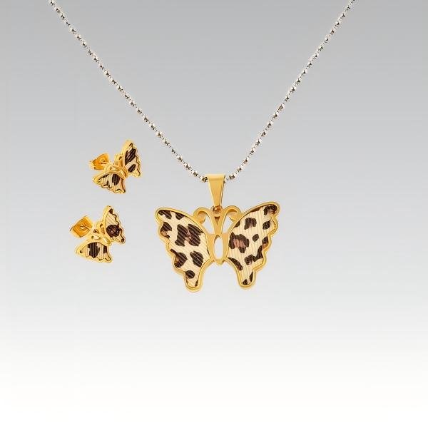 316L Stainless Steel Leopard Print Pendant and Earrings Jewelry Set for Women Daily Wear