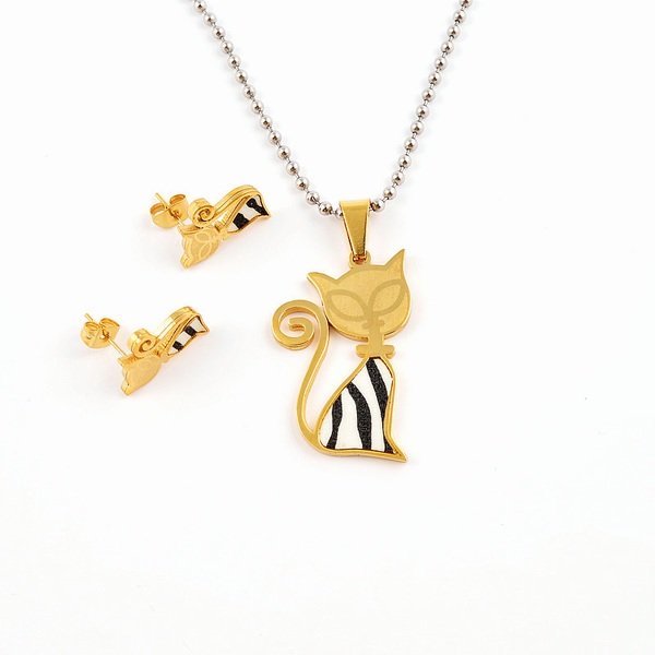 316L Stainless Steel Leopard Print Pendant and Earrings Jewelry Set for Women Daily Wear