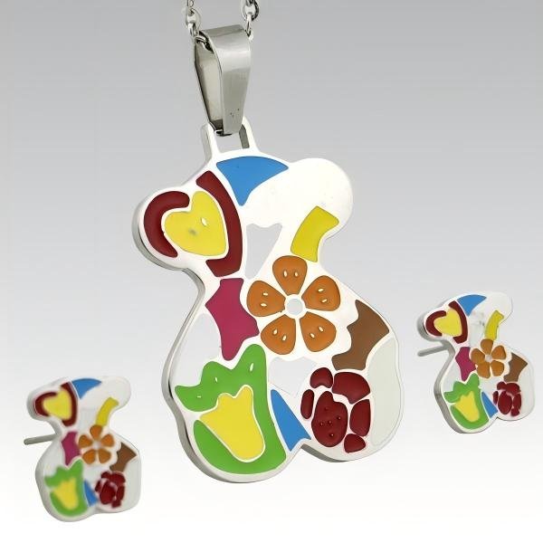 316L Stainless Steel Enamel Color Pendant and Earrings Jewelry Set for Women