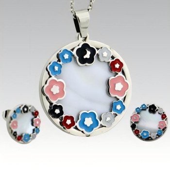 316L Stainless Steel Enamel Color Pendant and Earrings Jewelry Set for Women