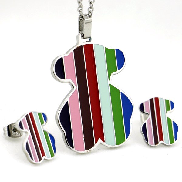 316L Stainless Steel Enamel Color Pendant and Earrings Jewelry Set for Women