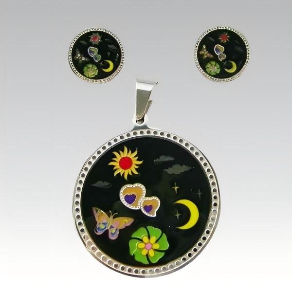 316L Stainless Steel Enamel Color Pendant and Earrings Jewelry Set for Women