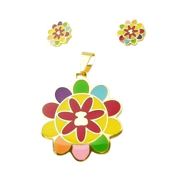 316L Stainless Steel Enamel Color Pendant and Earrings Jewelry Set for Women