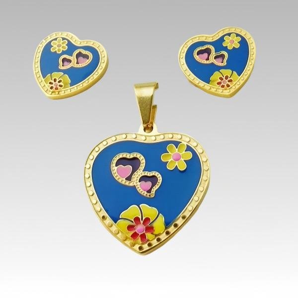 316L Stainless Steel Enamel Color Pendant and Earrings Jewelry Set for Women