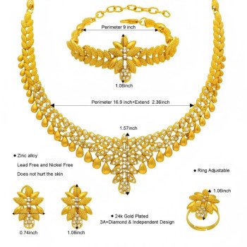 Luxury Dubai Middle East African Bridal Gold Plated 4PCS Jewelry Set