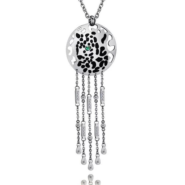 Hypoallergenic 316L Stainless Steel Quicksand Leopard Head Pendant Necklace Tarnish Resistant