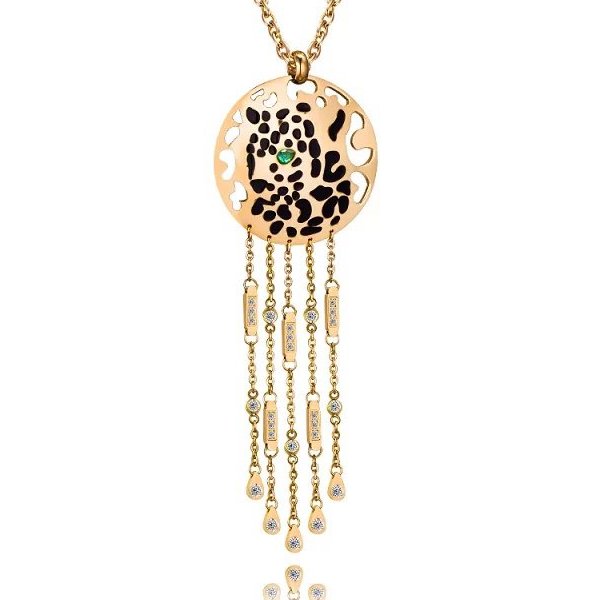 Hypoallergenic 316L Stainless Steel Quicksand Leopard Head Pendant Necklace Tarnish Resistant