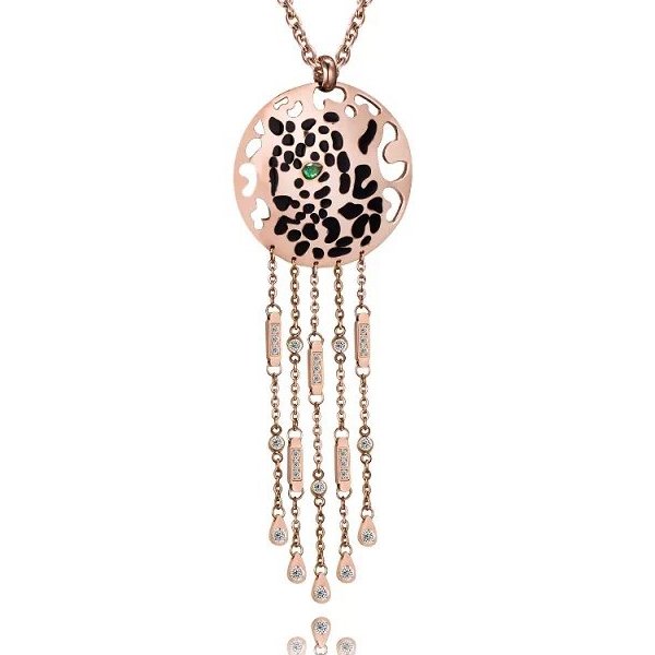 Hypoallergenic 316L Stainless Steel Quicksand Leopard Head Pendant Necklace Tarnish Resistant