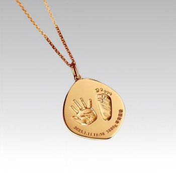 18K Gold AU750 Custom Baby Handprint Footprint Photo Charm Necklace Wholesale