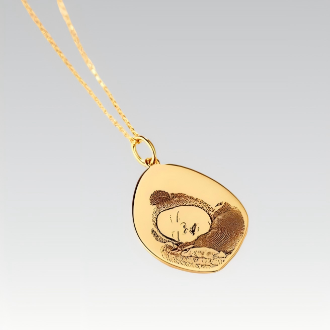 18K Gold AU750 Custom Baby Handprint Footprint Photo Charm Necklace Wholesale