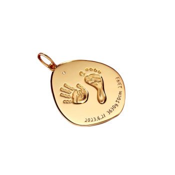 18K Gold AU750 Custom Baby Handprint Footprint Photo Charm Necklace Wholesale