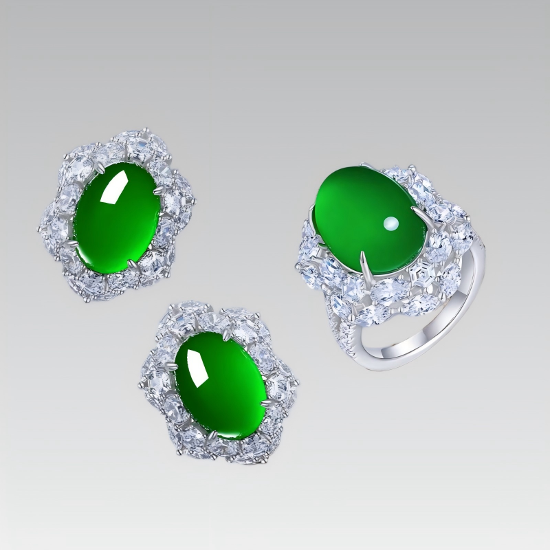 925 Sterling Silver Natural Green Chalcedony Precious Gemstone Ring Wholesale