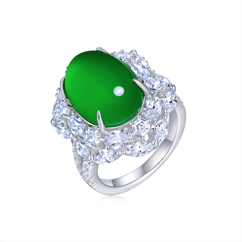 925 Sterling Silver Natural Green Chalcedony Precious Gemstone Ring Wholesale