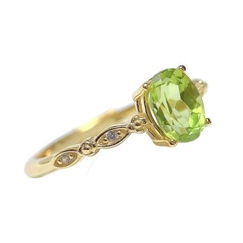 Natural Peridot Gemstone Gold Plated Sterling Silver Ring For Women