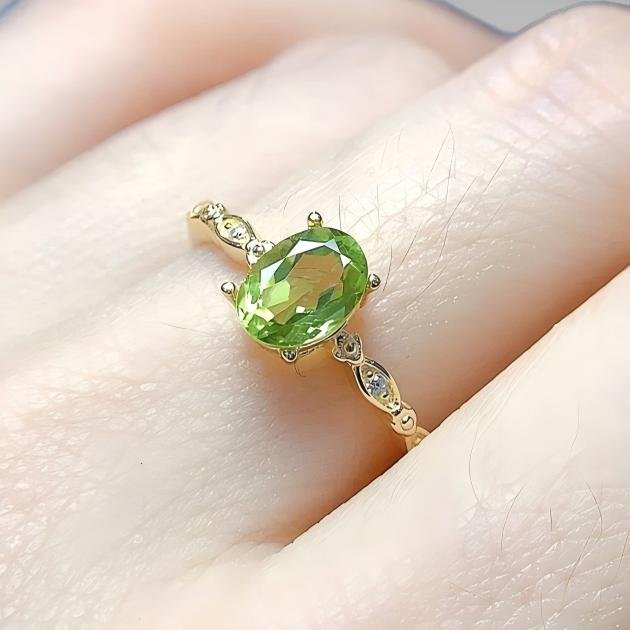 Natural Peridot Gemstone Gold Plated Sterling Silver Ring For Women