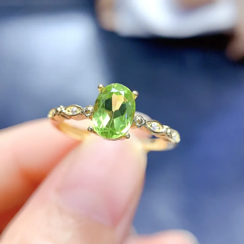 Natural Peridot Gemstone Gold Plated Sterling Silver Ring For Women