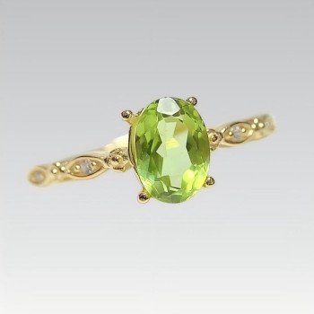 Natural Peridot Gemstone Gold Plated Sterling Silver Ring For Women